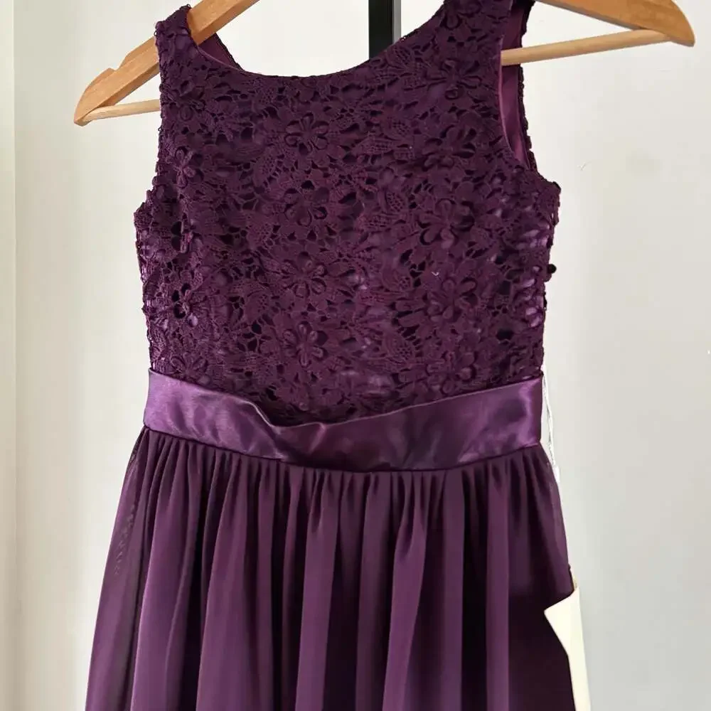 LanTing Bride NWT Grape Purple Lace Bodice Sleeveless Chiffon Maxi Formal Gown